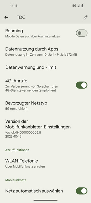 Scrollen Sie und wählen Sie Bevorzugter Netztyp