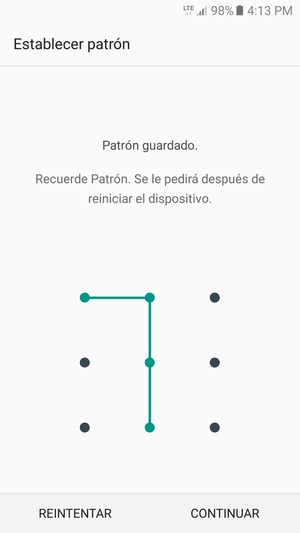 Dibuje un patrón de desbloqueo y seleccione CONTINUAR