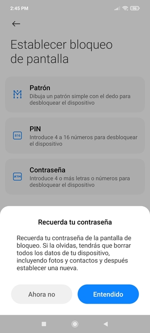 Seleccione Entendido