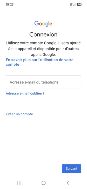 Saisissez votre adresse Gmail et sélectionnez Suivant