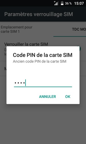 Saisissez votre Ancien code PIN de la carte SIM et sélectionnez OK