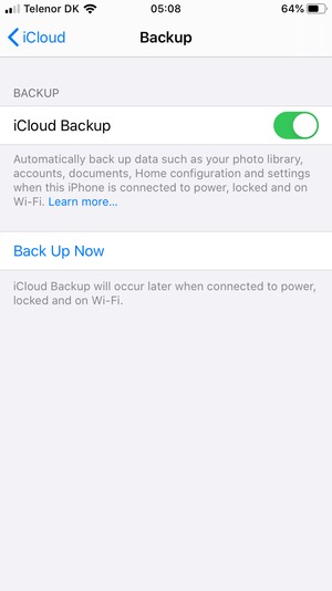 Set iCloud Backup to ON