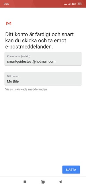 Ge ditt konto ett namn och ange ditt namn. Välj NÄSTA