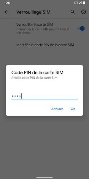 Saisissez votre Ancien code PIN de la carte SIM et sélectionnez OK