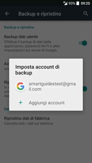 Seleziona il tuo account di backup