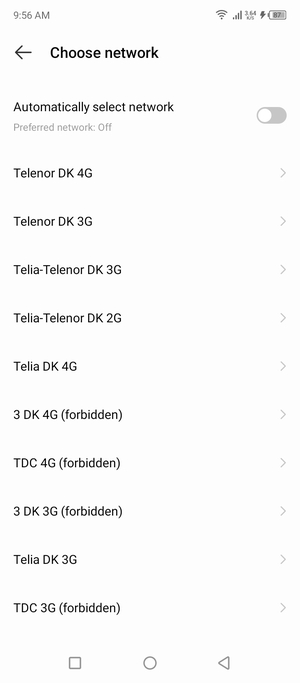 Select a network operator from the list