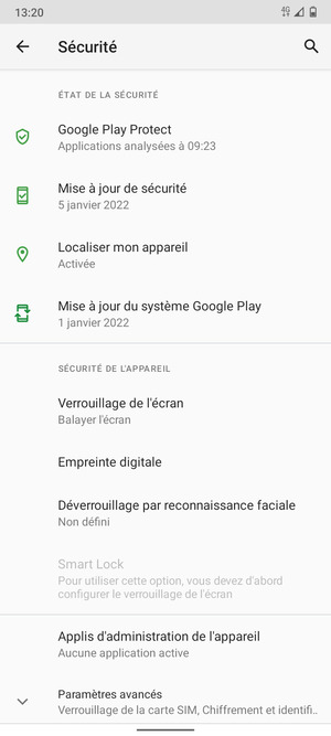 Sélectionnez Verrouillage de l'écran