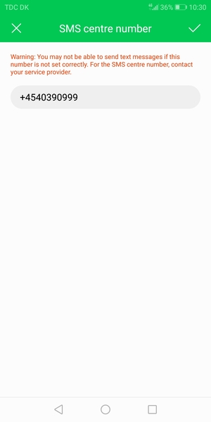 Enter the SMS centre number and select OK