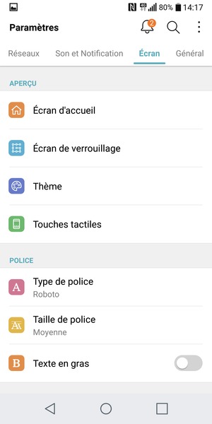 Sélectionnez Écran puis Écran de verrouillage