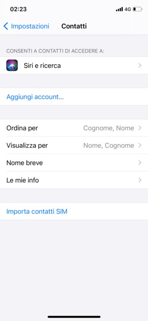Scorri e seleziona Importa contatti SIM