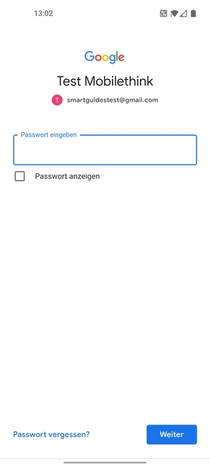 Geben Sie Ihre Passwort ein und wählen Sie Weiter