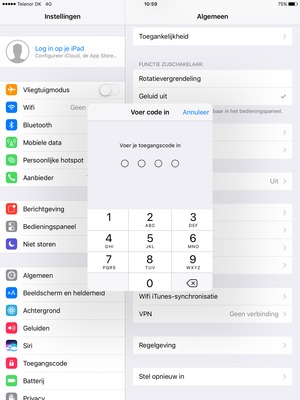 Scroll naar beneden en selecteer Toegangscode