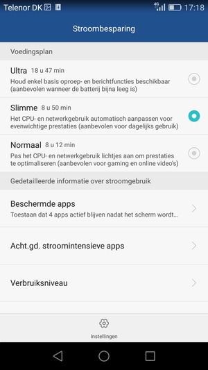 Als u Ultra Stroombesparing wilt inschakelen, selecteer Ultra