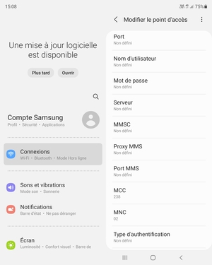 Faites défiler vers le bas et saisissez les informations Internet