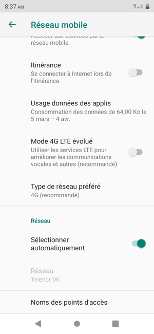 Sélectionnez Type de réseau préféré
