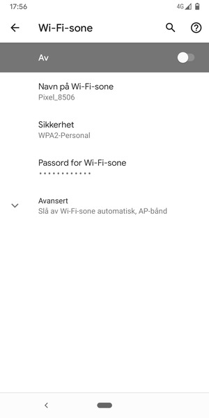 Velg Passord for Wi-Fi-sone