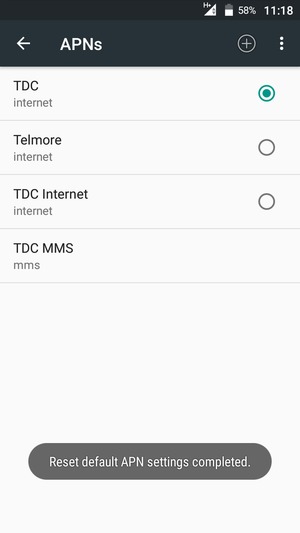 Your phone will reset to default Internet and MMS settings