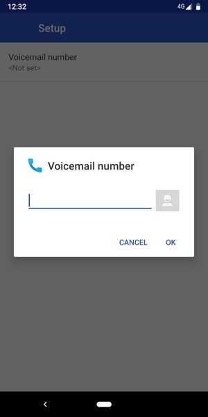 Enter the Voicemail number and select OK