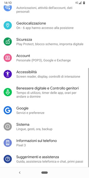 Scorri e seleziona Account