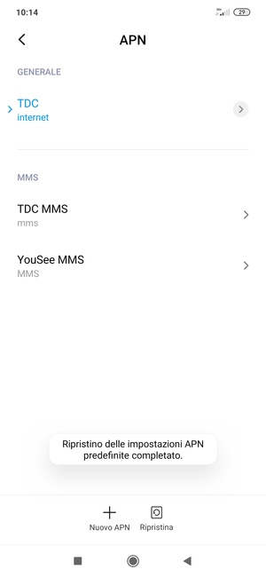 Le impostazioni del tuo telefono saranno ripristinate secondo le impostazioni internet e MMS predefinite