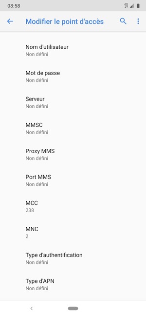 Faites défiler vers le bas et saisissez les informations MMS