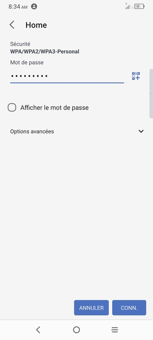 Saisissez le mot de passe du Wi-Fi et sélectionnez CONN.