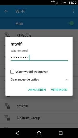 Voer het WiFi-wachtwoord in en selecteer VERBINDEN