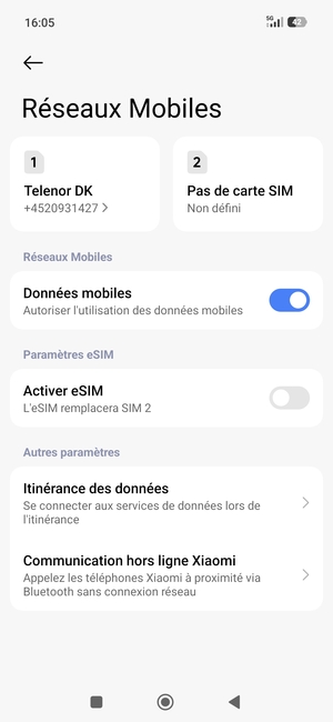 Sélectionnez Itinérance des données