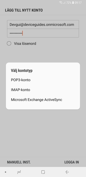 Välj Microsoft Exchange ActiveSync