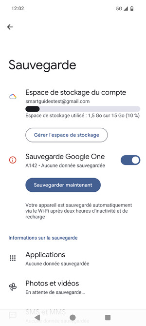 Sélectionnez Espace de stockage du compte