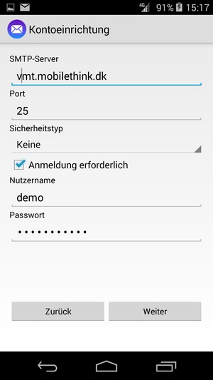 Geben Sie die Server-Adresse für ausgehende Post ein