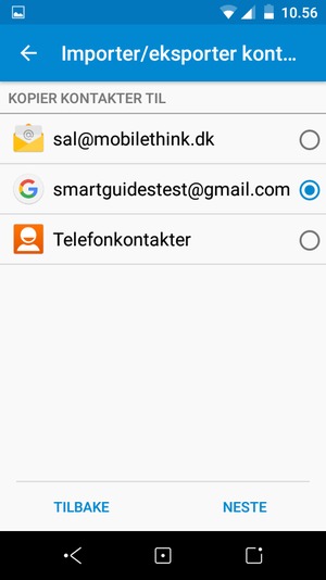 Velg Google-konto og velg NESTE