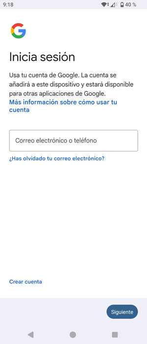 Introduzca su dirección de Gmail y seleccione Siguiente