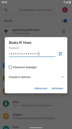 Geben Sie das WLAN-Passwort ein und wählen Sie Verbinden