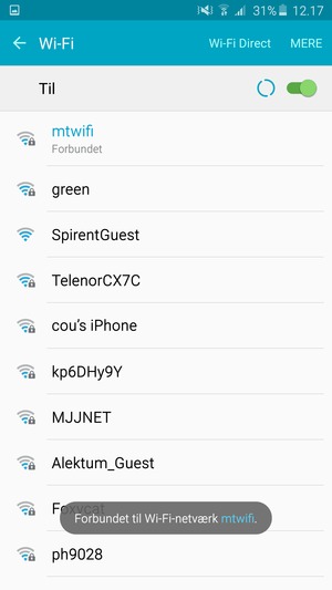 Du er nu tilsluttet Wi-Fi netværket
