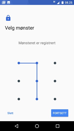Tegn et opplåsingsmønster og velg FORTSETT