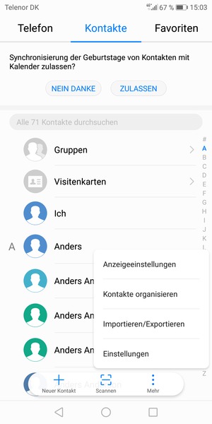 Wählen Sie Importieren/Exportieren