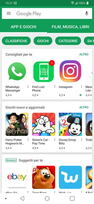 Seleziona la barra di ricerca