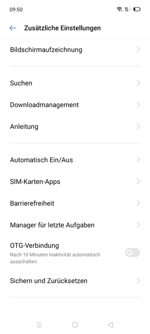 Scrollen Sie und wählen Sie Sichern und Zurücksetzen