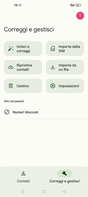 Seleziona Importa della SIM
