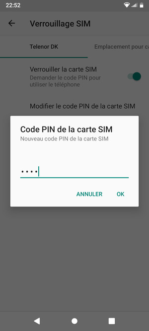 Saisissez votre Nouveau code PIN de la carte SIM et sélectionnez OK