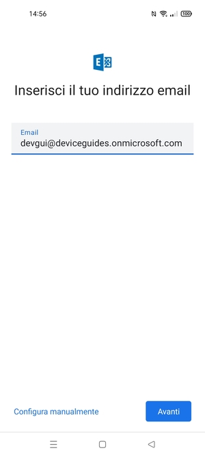 Inserisci il tuo indirizzo email e seleziona Configura manualmente