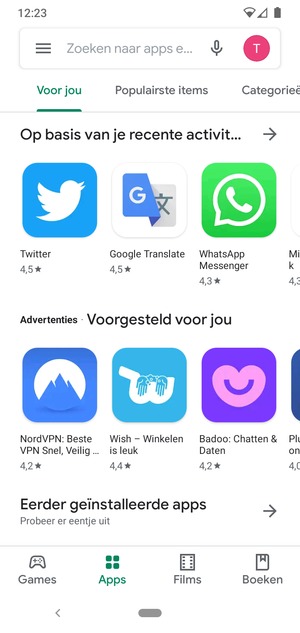 Selecteer de zoekbalk