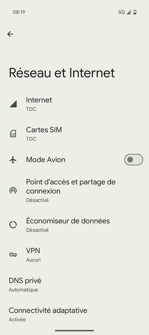 Sélectionnez Point d'accès et partage de connexion