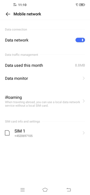 Select SIM 1 or SIM 2