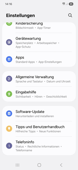 Scrollen Sie und wählen Sie Software-Update