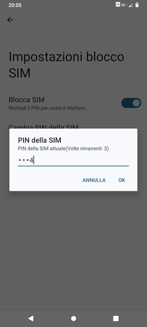 Inserisci PIN della SIM attuale e seleziona OK