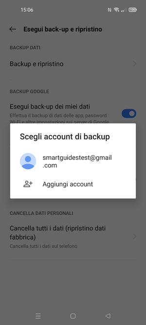 Seleziona il tuo account di backup