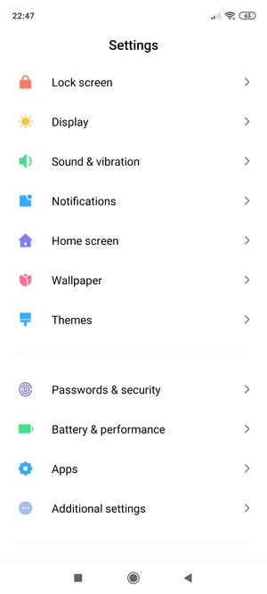 Scroll to and select Passwords & security