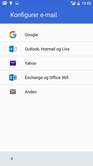 Vælg Exchange og Office 365